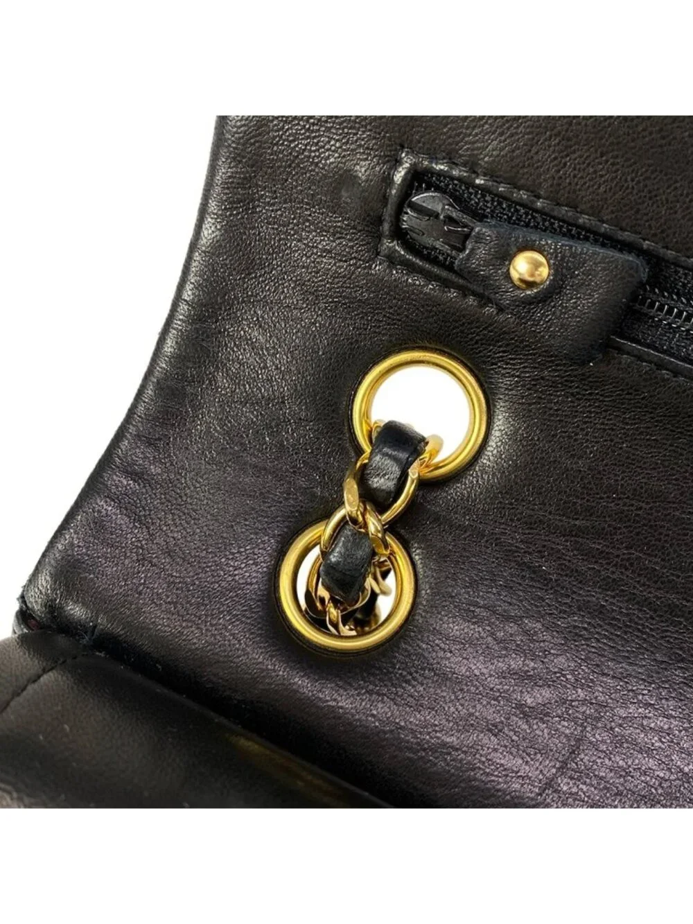 Chanel Shoulder Bag Double Flap Quilted Black Gold Chain Lambskin